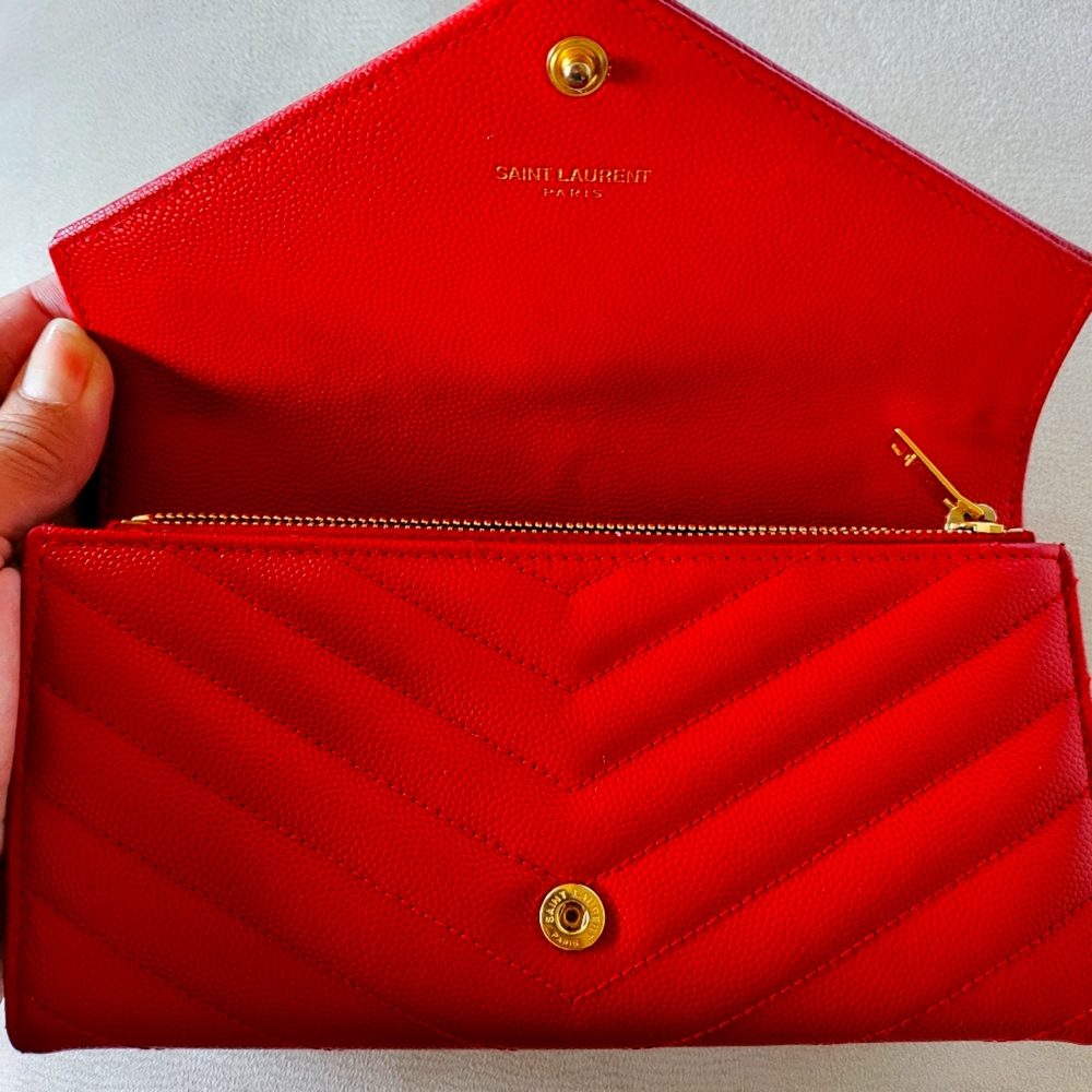 *Authentic* Ysl Flap Wallet In Red - image 6